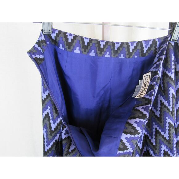 Carlisle US 8 Silk Wool Purple and Black Geometric Zip Zag Pleated Skirt - Picture 8 of 8